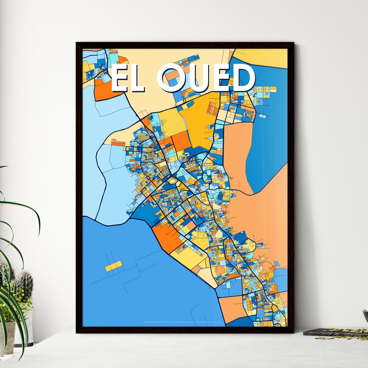 EL OUED ALGERIA Vibrant Colorful Art Map Poster Blue Orange