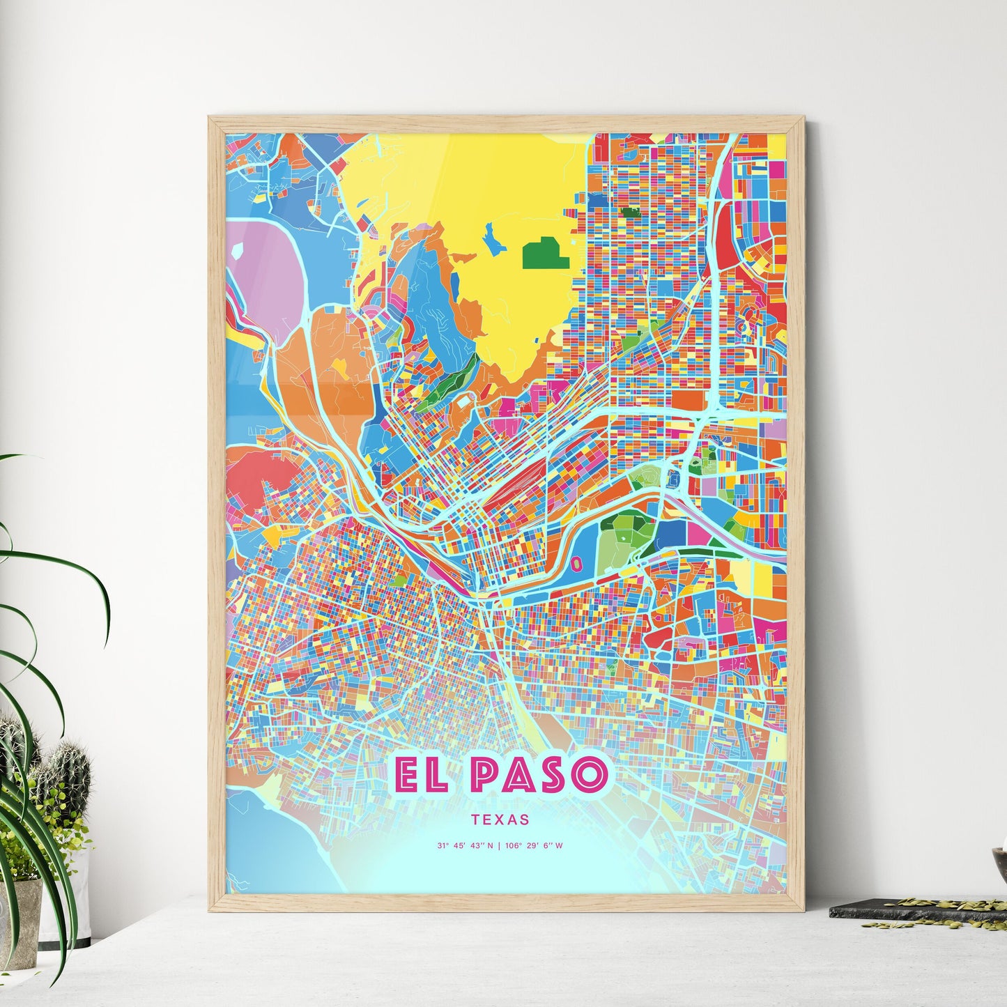 Colorful El Paso Texas Fine Art Map Crazy Colors