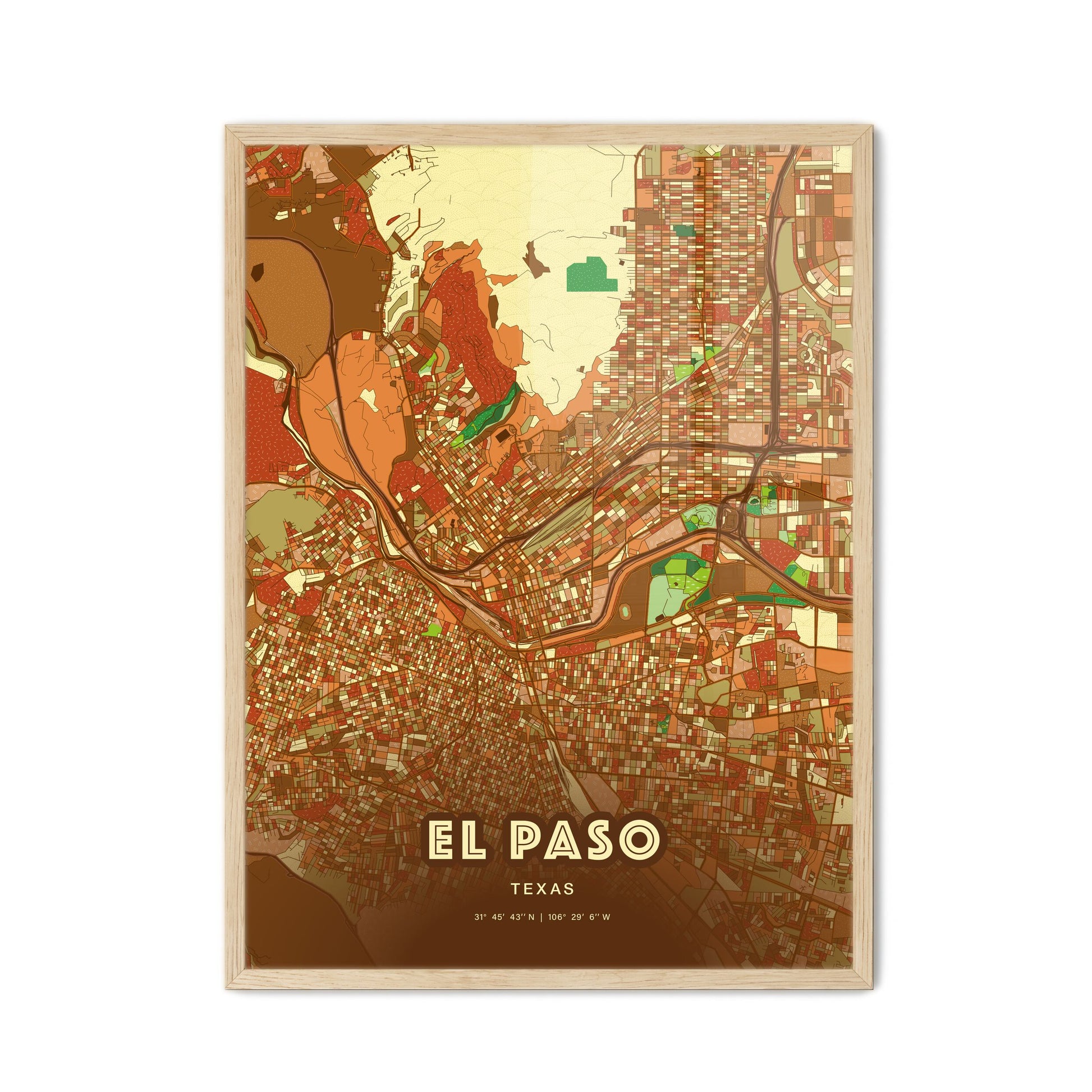 Colorful El Paso Texas Fine Art Map Farmhouse