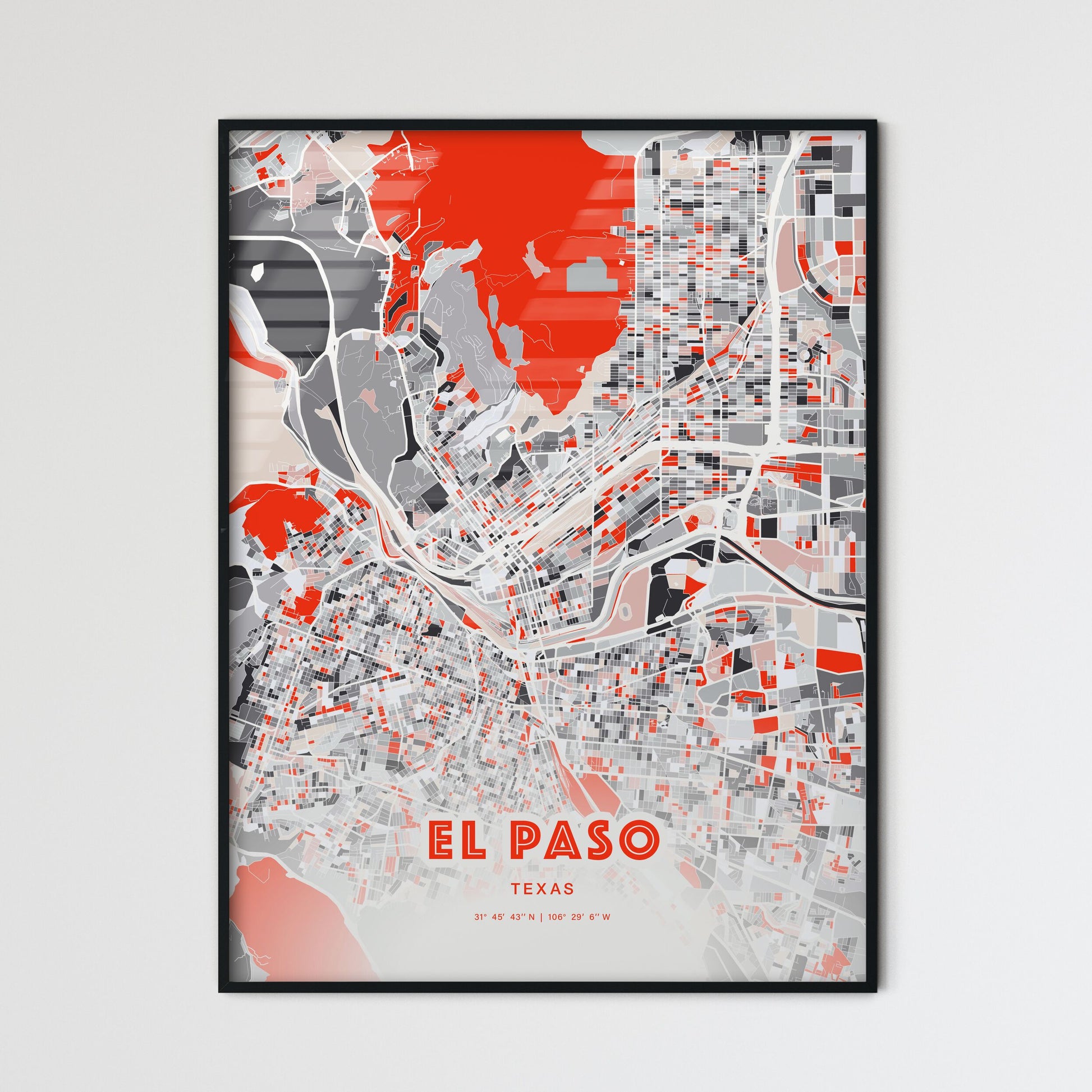 Colorful El Paso Texas Fine Art Map Modern Expressive