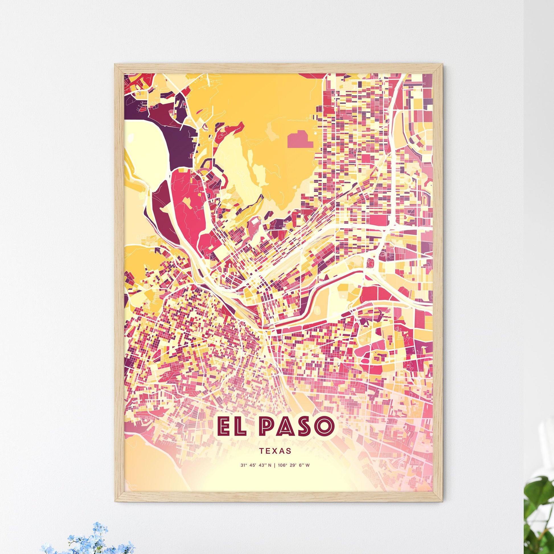 Colorful El Paso Texas Fine Art Map Hot Red