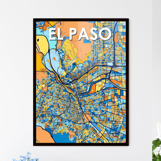 EL PASO TEXAS Vibrant Colorful Art Map Poster Blue Orange