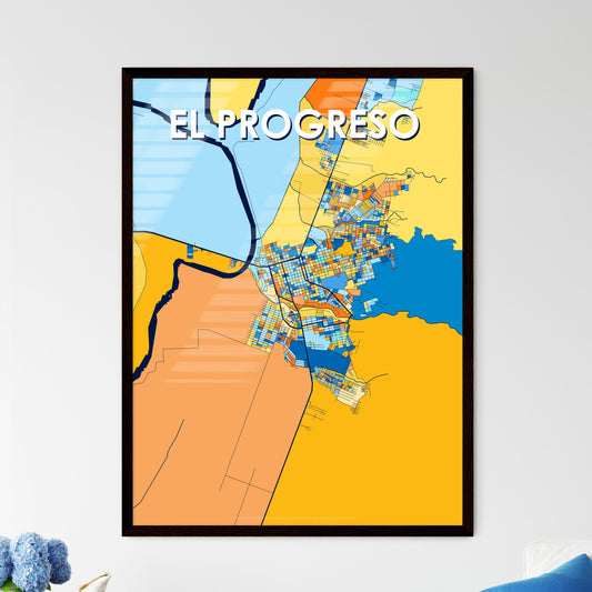 EL PROGRESO HONDURAS Vibrant Colorful Art Map Poster Blue Orange