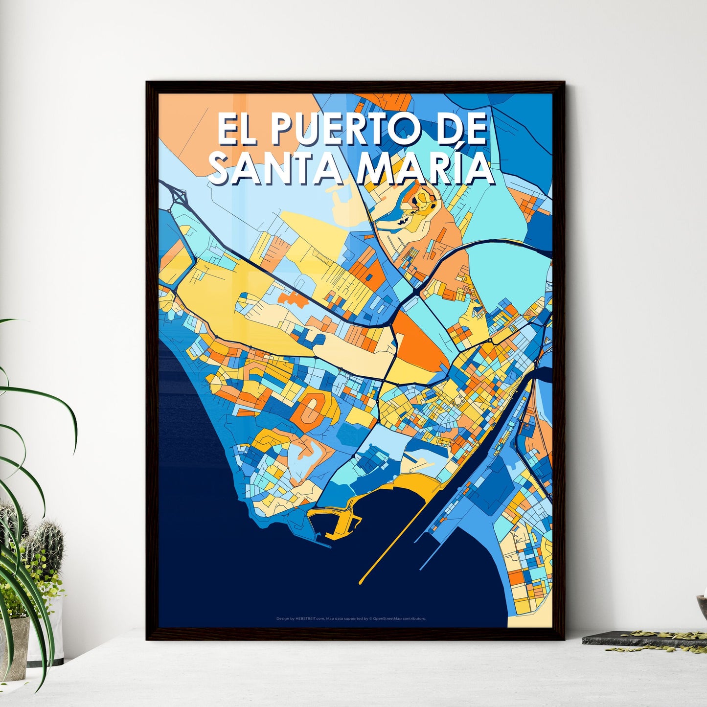 EL PUERTO DE SANTA MARÍA SPAIN Vibrant Colorful Art Map Poster Blue Orange