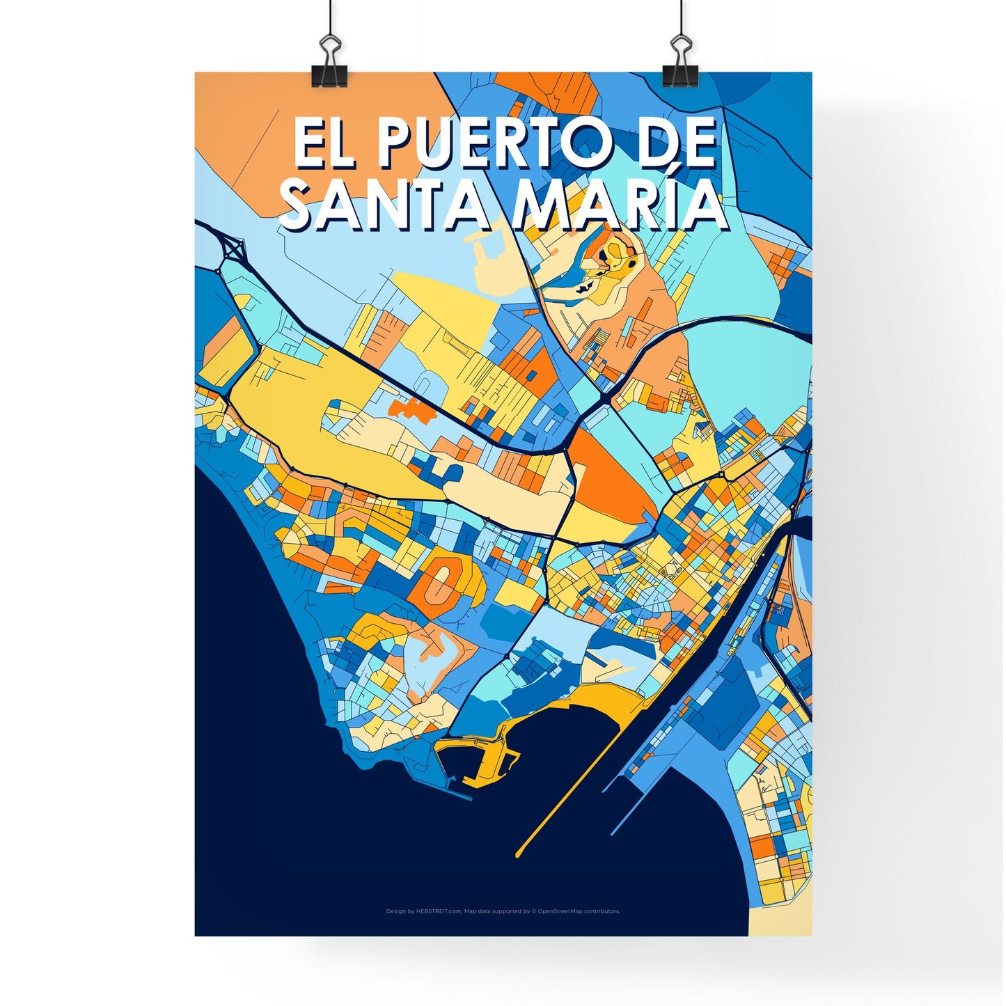 EL PUERTO DE SANTA MARÍA SPAIN Vibrant Colorful Art Map Poster Blue Orange