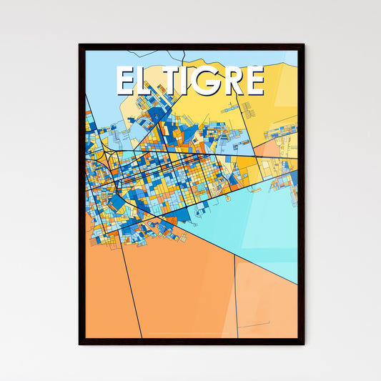 EL TIGRE VENEZUELA Vibrant Colorful Art Map Poster Blue Orange