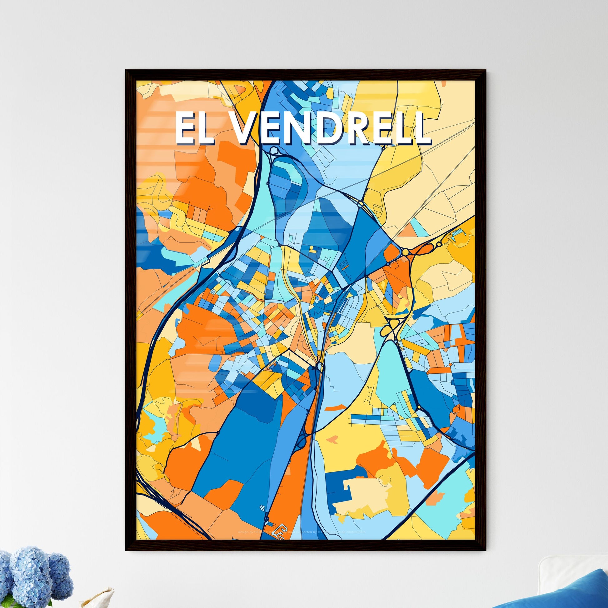 EL VENDRELL SPAIN Vibrant Colorful Art Map Poster Blue Orange