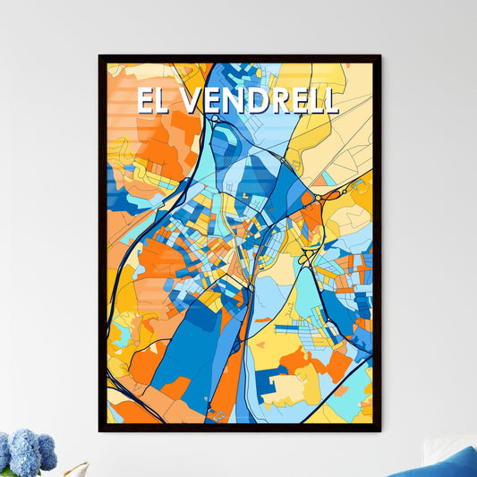 EL VENDRELL SPAIN Vibrant Colorful Art Map Poster Blue Orange