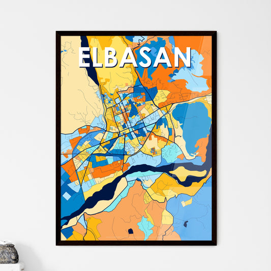 ELBASAN ALBANIA Vibrant Colorful Art Map Poster Blue Orange