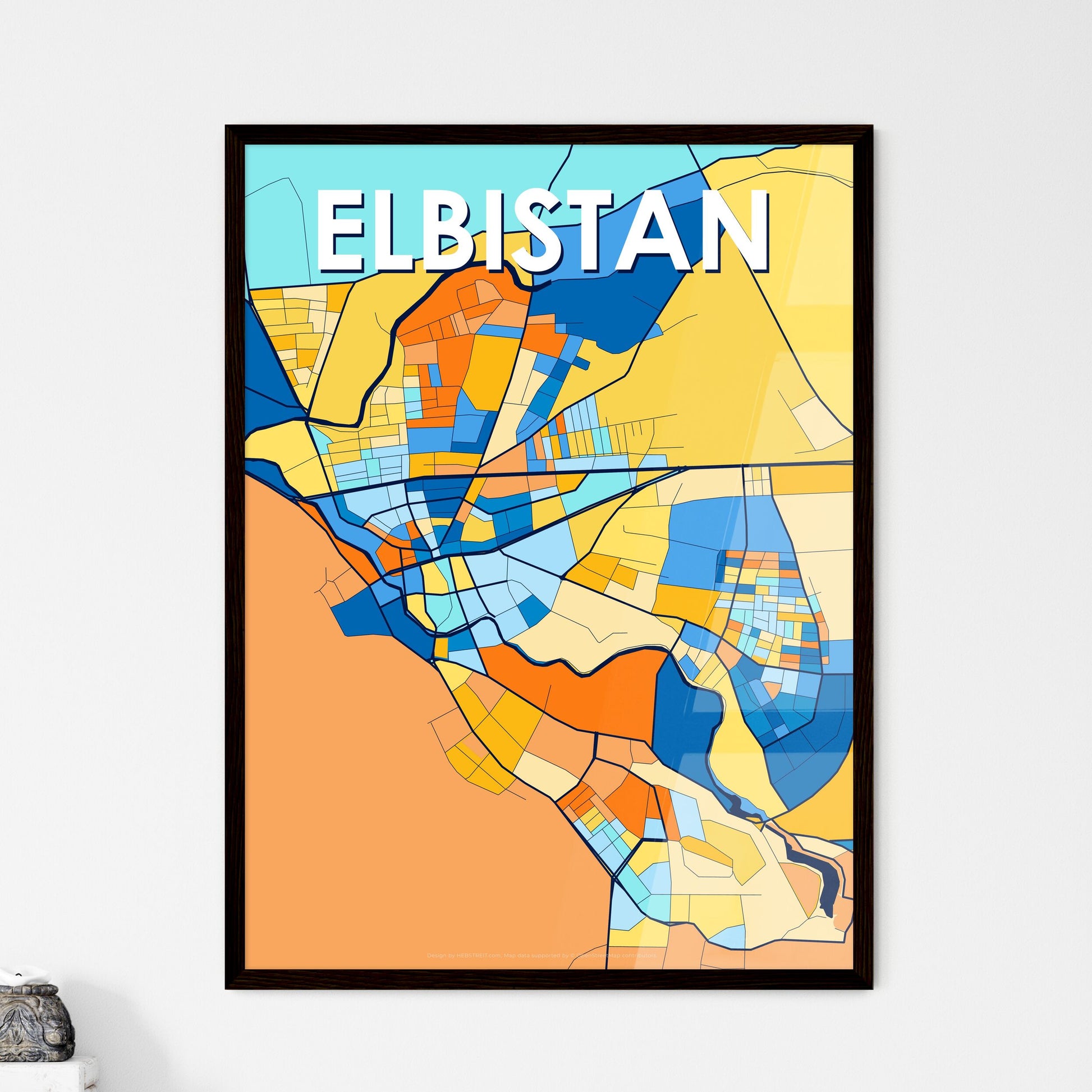 ELBISTAN TURKEY Vibrant Colorful Art Map Poster Blue Orange