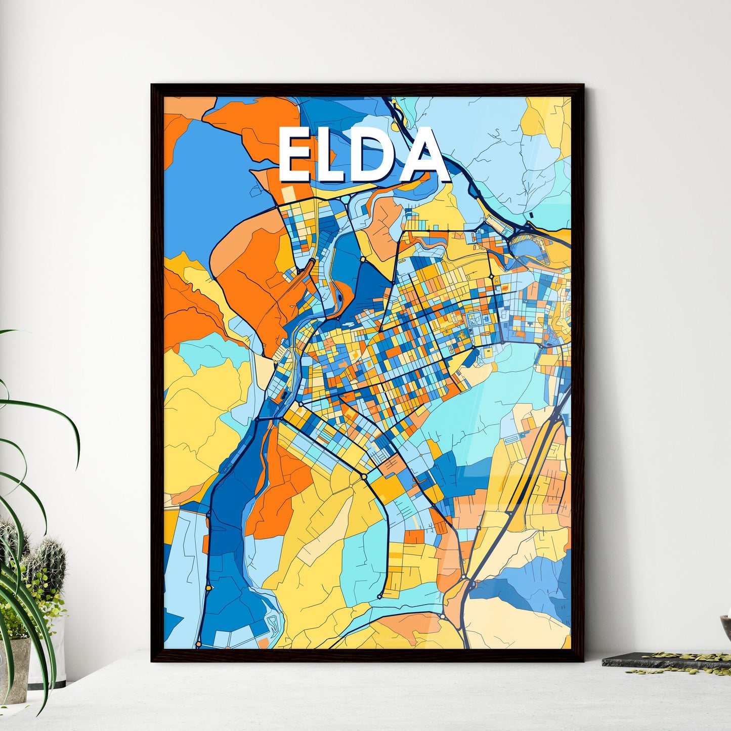 ELDA SPAIN Vibrant Colorful Art Map Poster Blue Orange