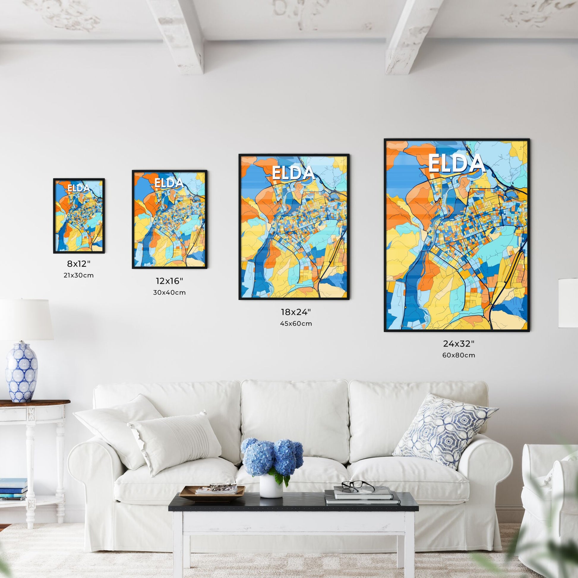 ELDA SPAIN Vibrant Colorful Art Map Poster Blue Orange