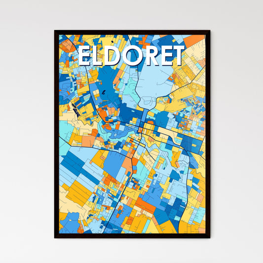 ELDORET KENYA Vibrant Colorful Art Map Poster Blue Orange