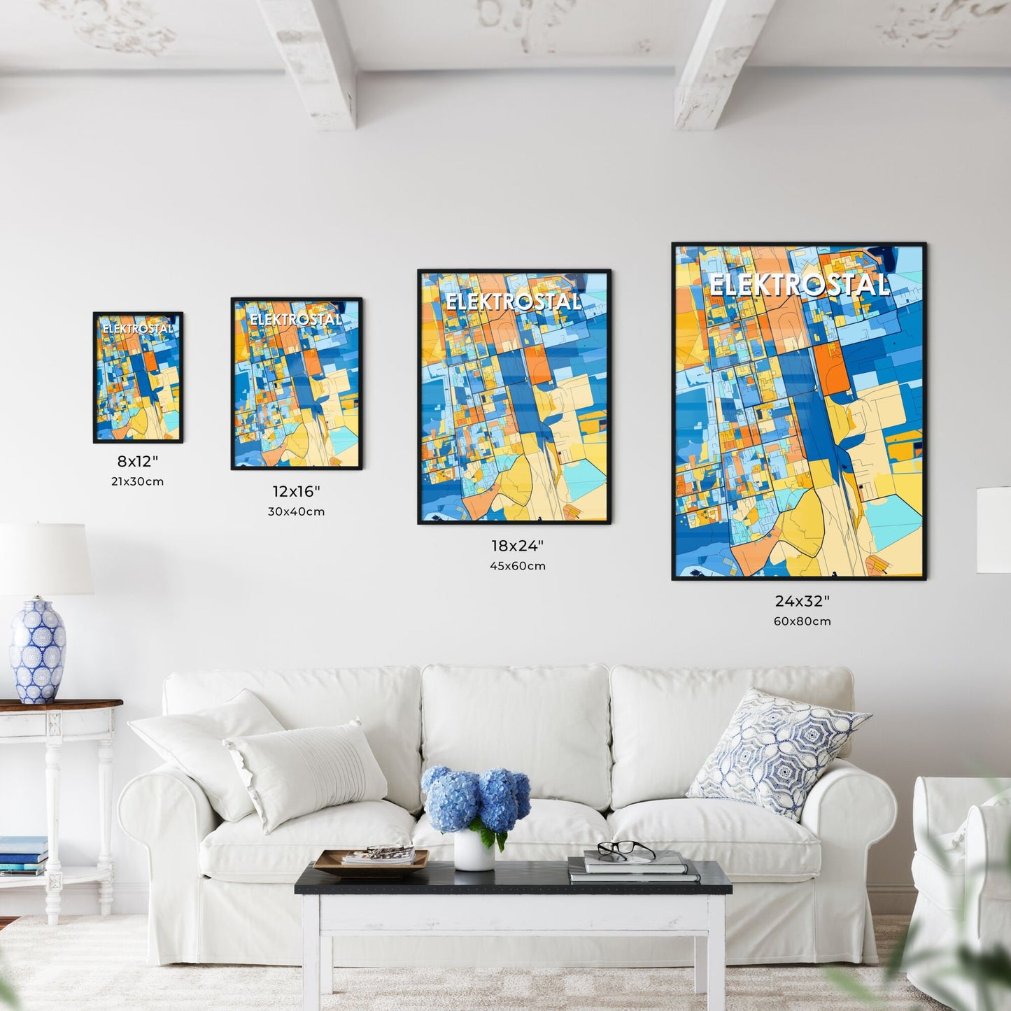ELEKTROSTAL RUSSIA Vibrant Colorful Art Map Poster Blue Orange