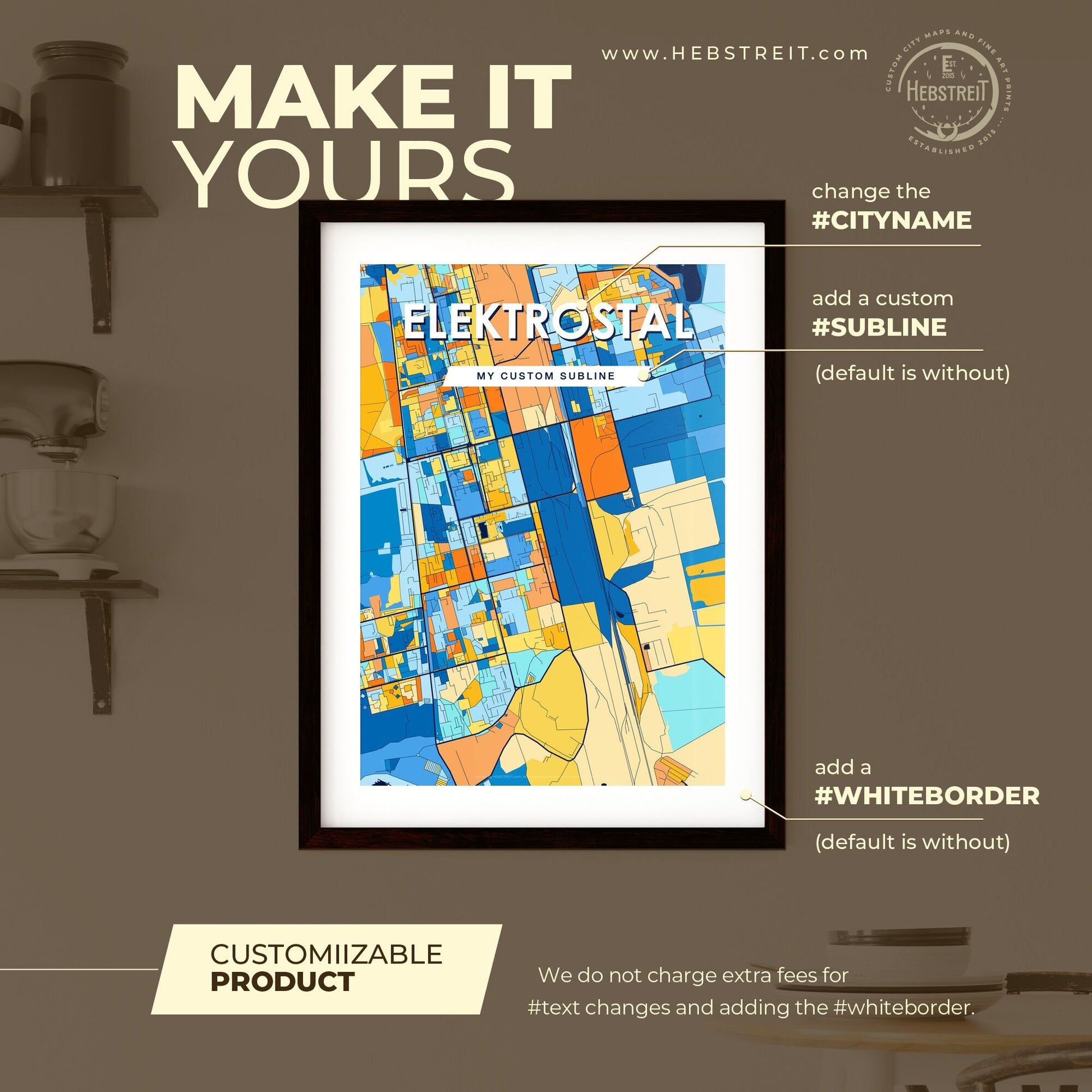 ELEKTROSTAL RUSSIA Vibrant Colorful Art Map Poster Blue Orange