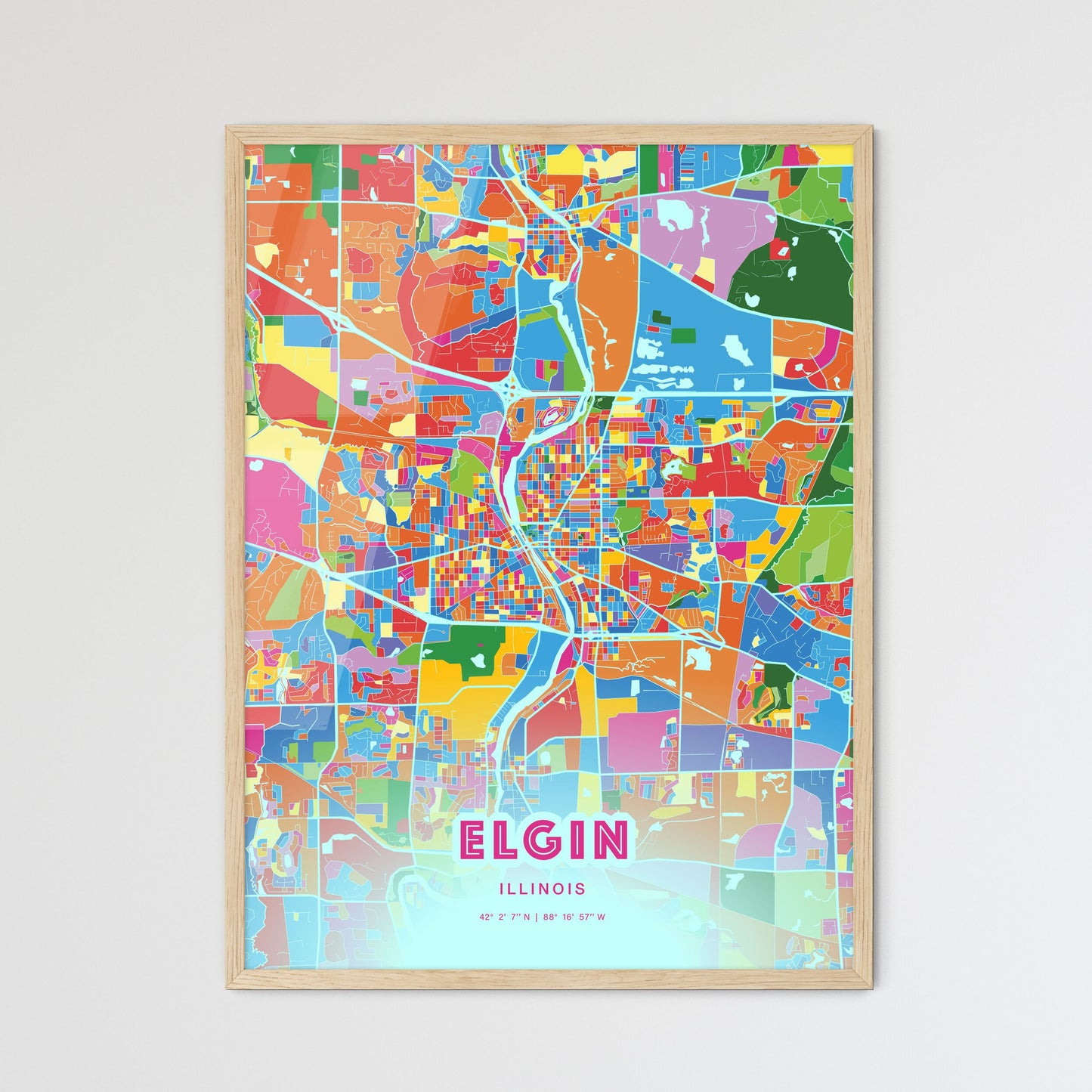 Colorful Elgin Illinois Fine Art Map Crazy Colors