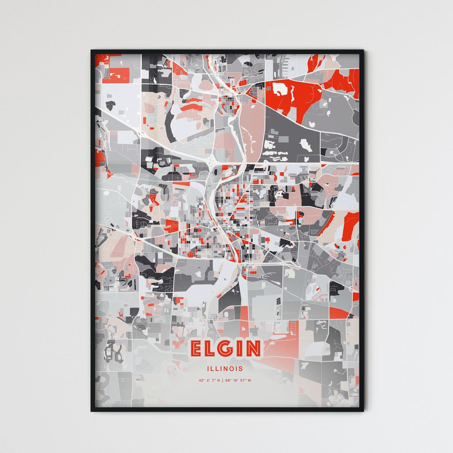 Colorful Elgin Illinois Fine Art Map Modern Expressive