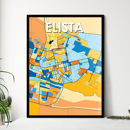ELISTA RUSSIA Vibrant Colorful Art Map Poster Blue Orange
