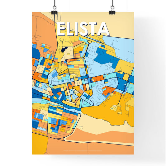 ELISTA RUSSIA Vibrant Colorful Art Map Poster Blue Orange
