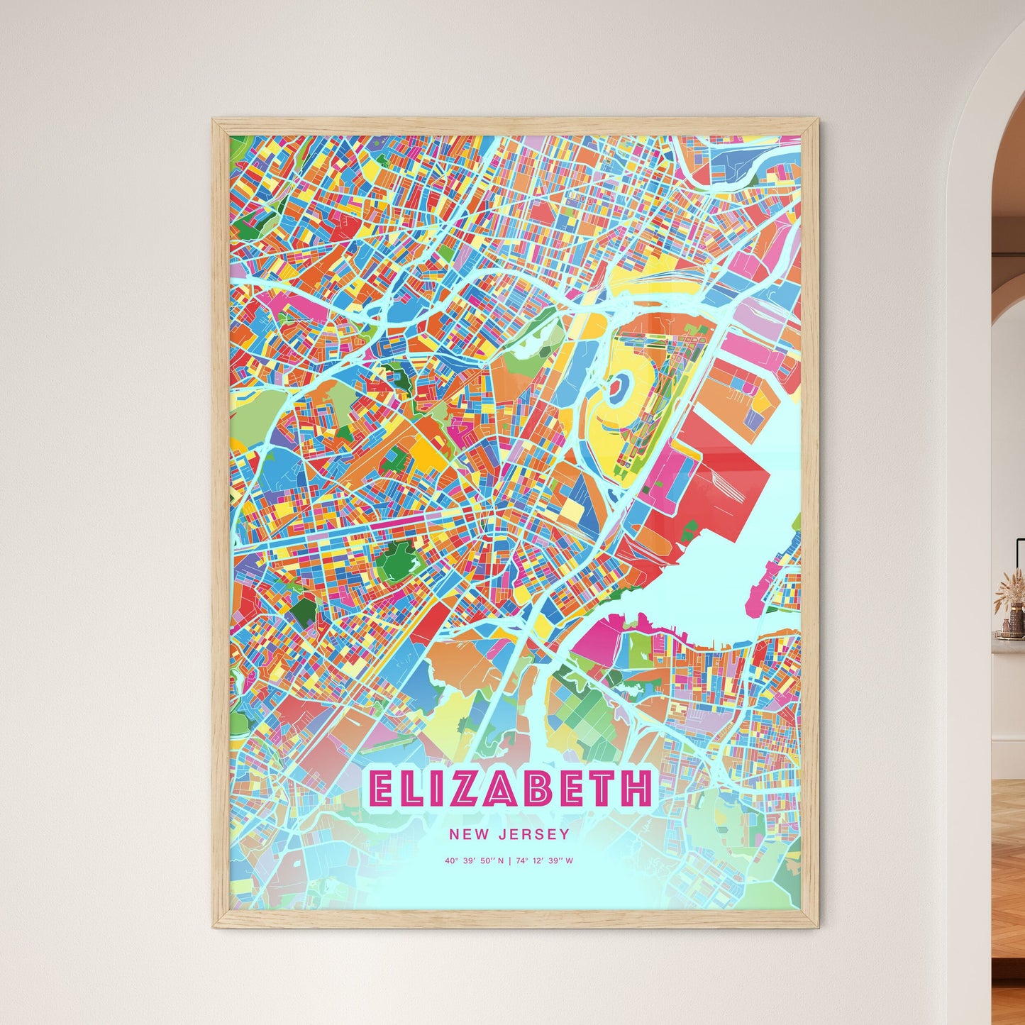 Colorful Elizabeth New Jersey Fine Art Map Crazy Colors
