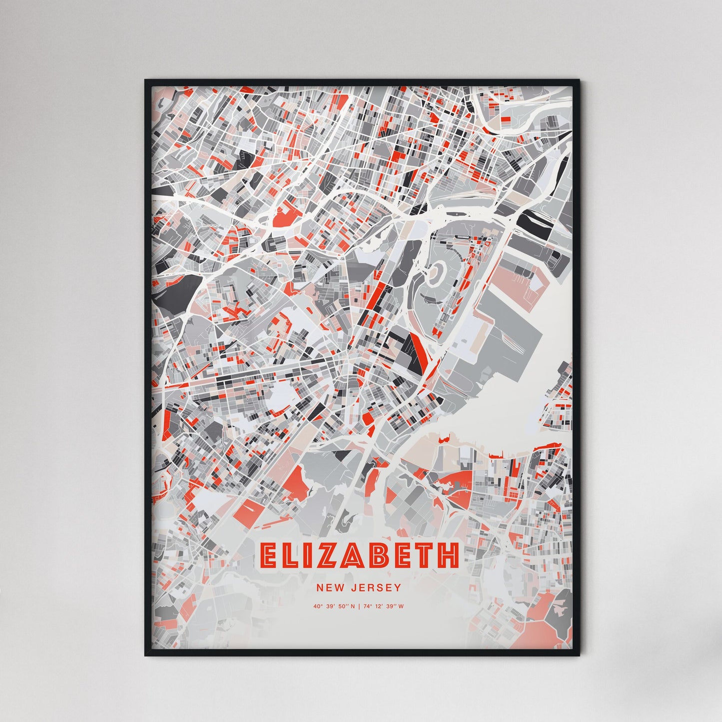 Colorful Elizabeth New Jersey Fine Art Map Modern Expressive