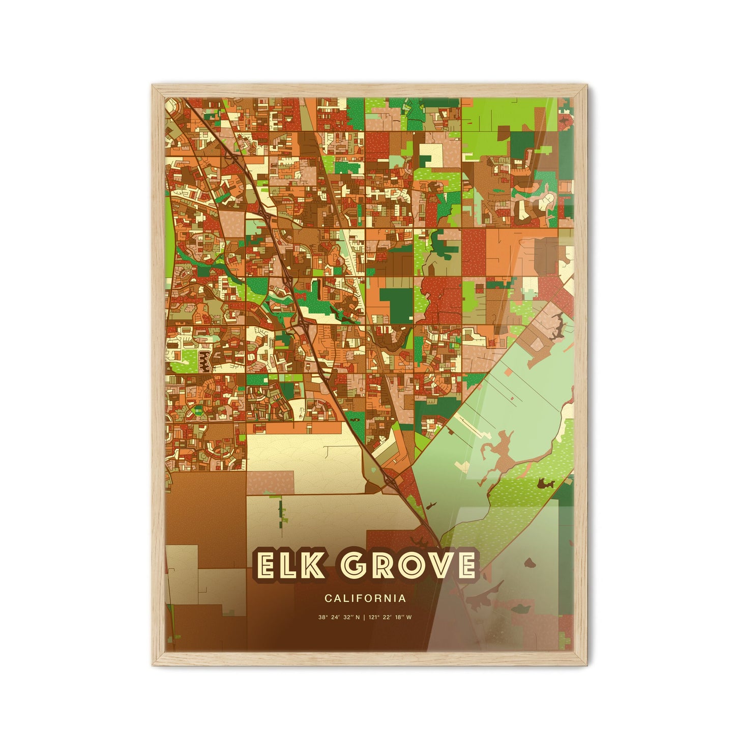 Colorful Elk Grove California Fine Art Map Farmhouse