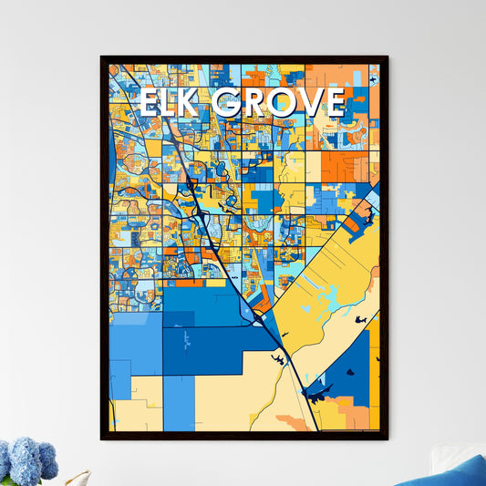 ELK GROVE CALIFORNIA Vibrant Colorful Art Map Poster Blue Orange