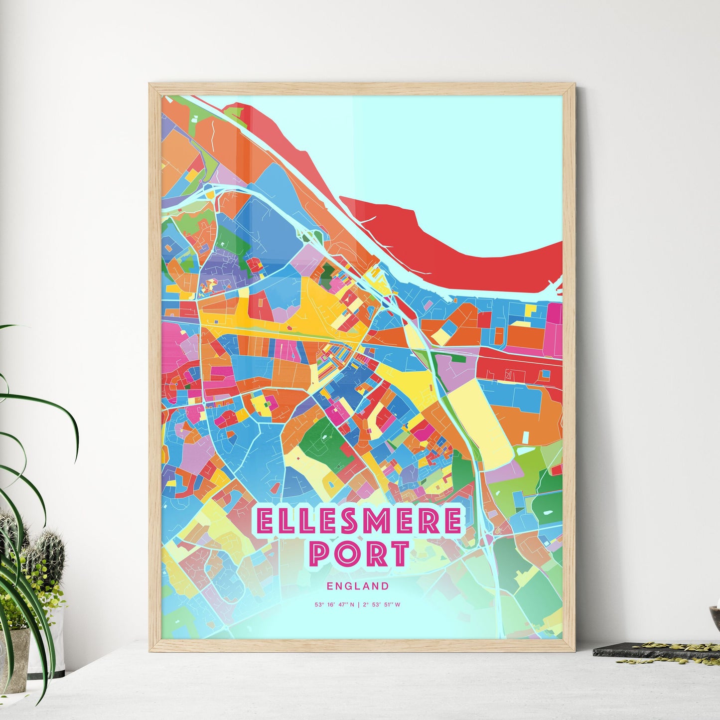 Colorful Ellesmere Port England Fine Art Map Crazy Colors