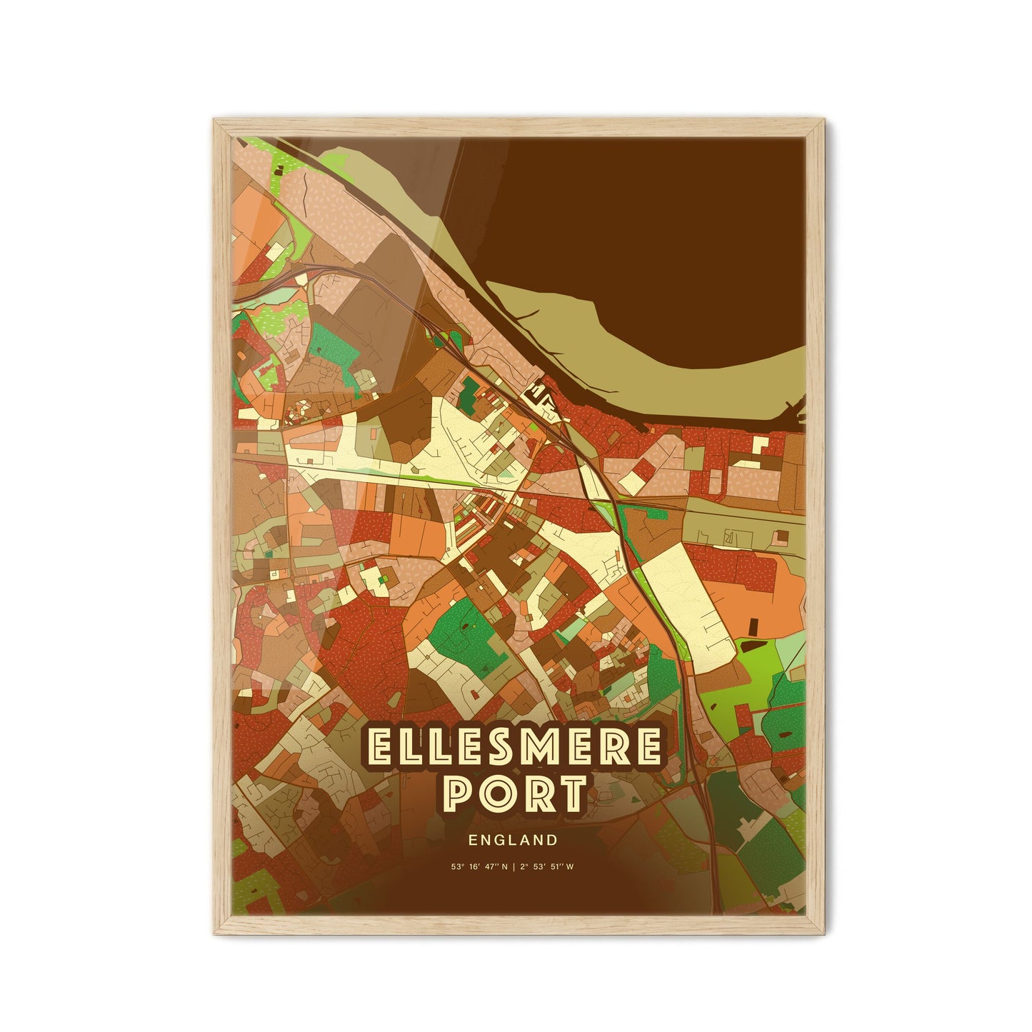 Colorful Ellesmere Port England Fine Art Map Farmhouse