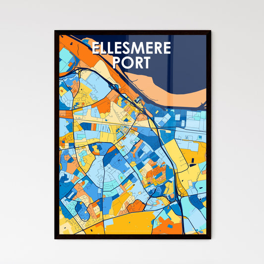 ELLESMERE PORT ENGLAND Vibrant Colorful Art Map Poster Blue Orange