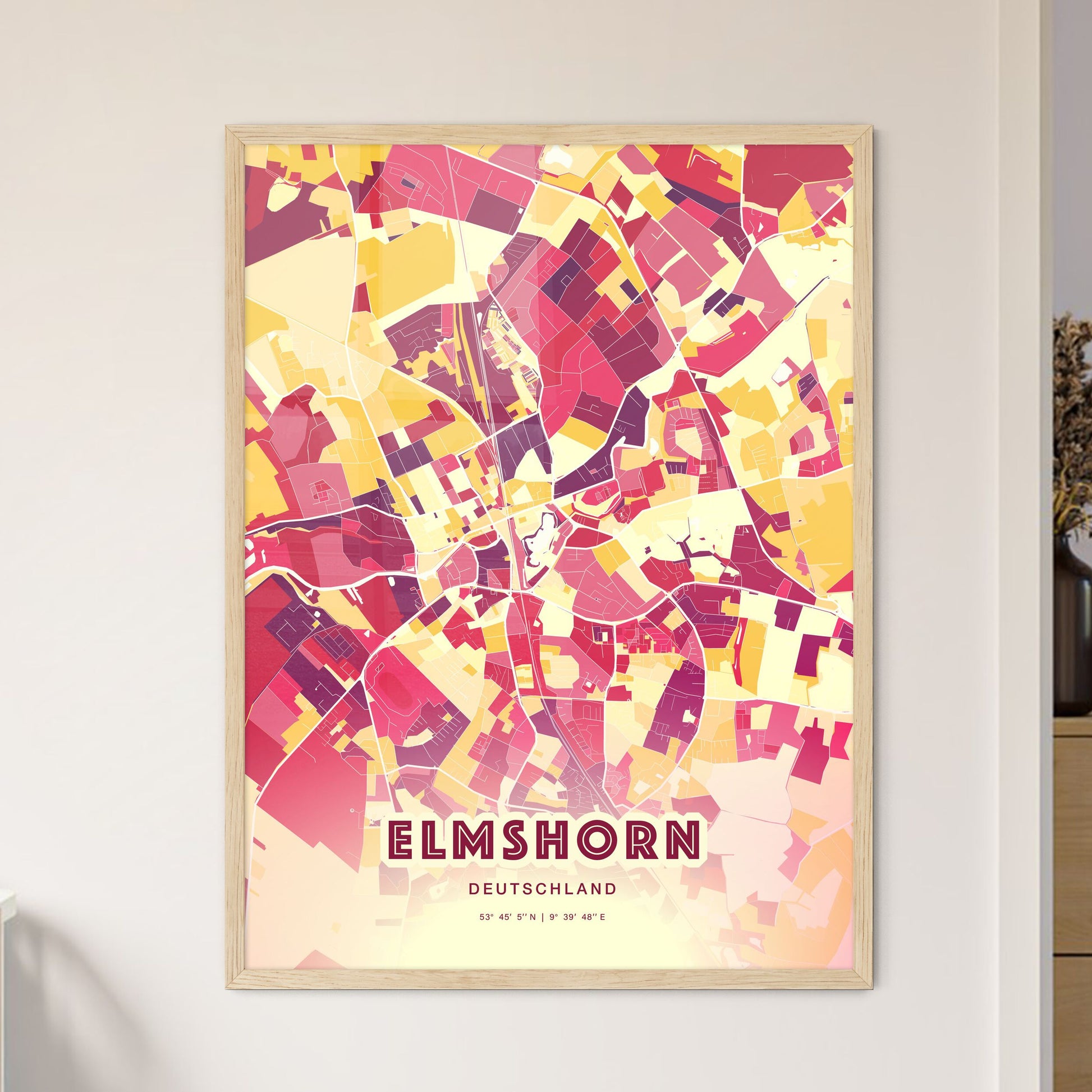 Colorful Elmshorn Germany Fine Art Map Hot Red