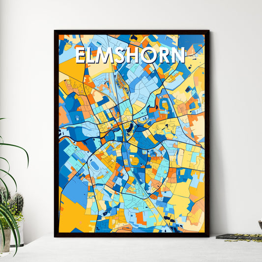 ELMSHORN GERMANY Vibrant Colorful Art Map Poster Blue Orange