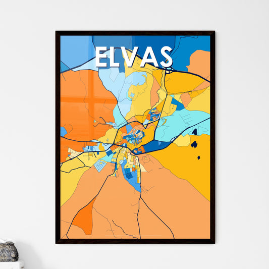 ELVAS PORTUGAL Vibrant Colorful Art Map Poster Blue Orange