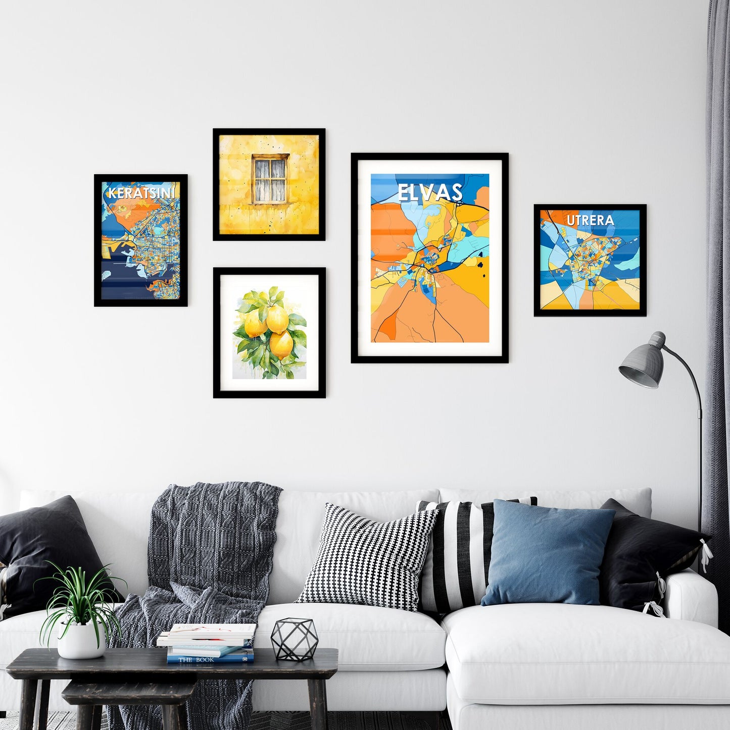 ELVAS PORTUGAL Vibrant Colorful Art Map Poster Blue Orange