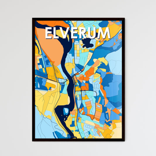 ELVERUM NORWAY Vibrant Colorful Art Map Poster Blue Orange