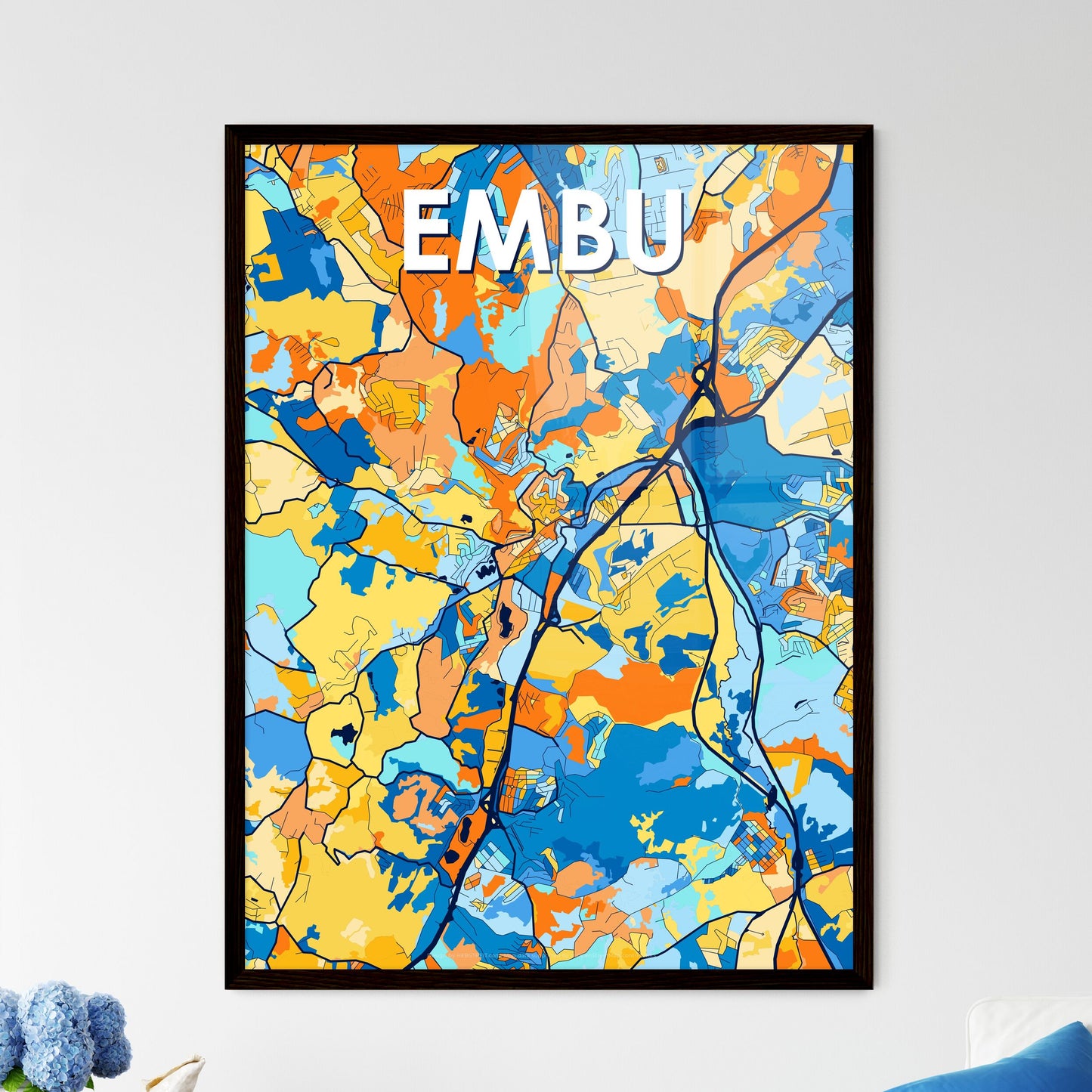 EMBU BRAZIL Vibrant Colorful Art Map Poster Blue Orange