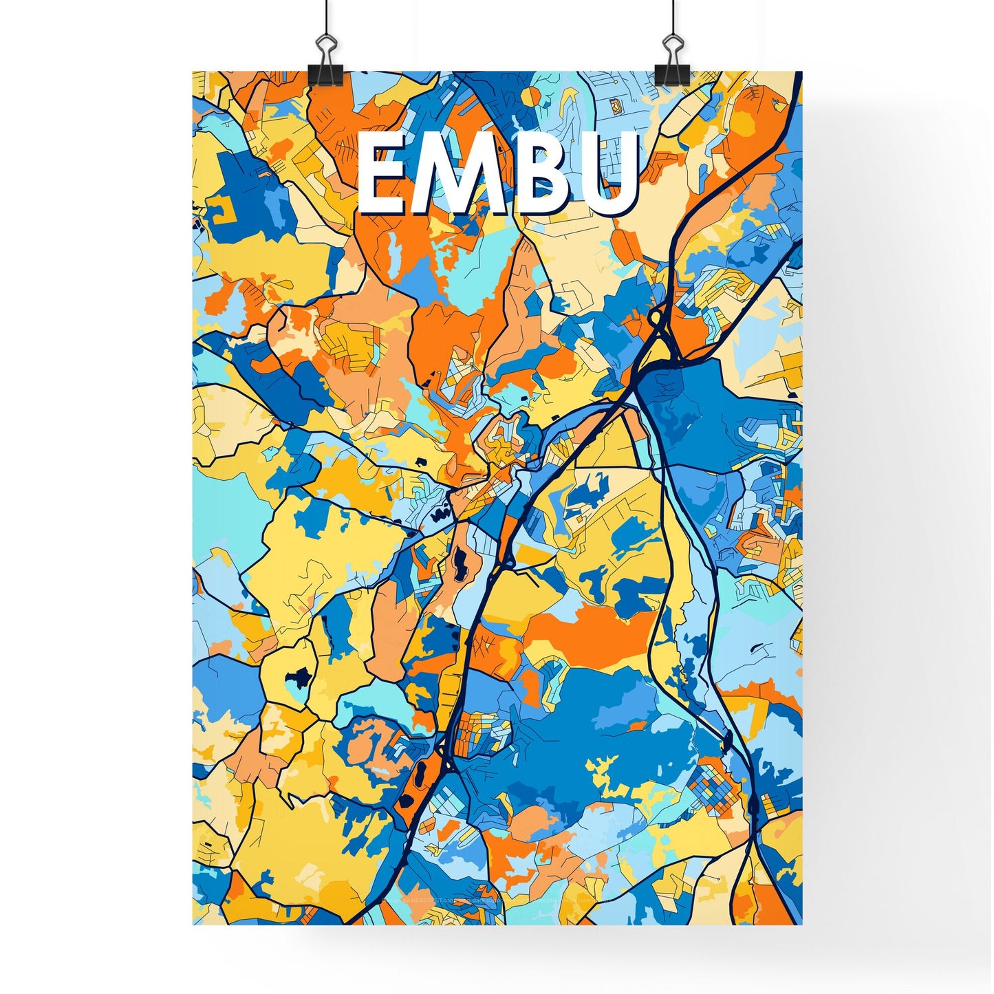 EMBU BRAZIL Vibrant Colorful Art Map Poster Blue Orange