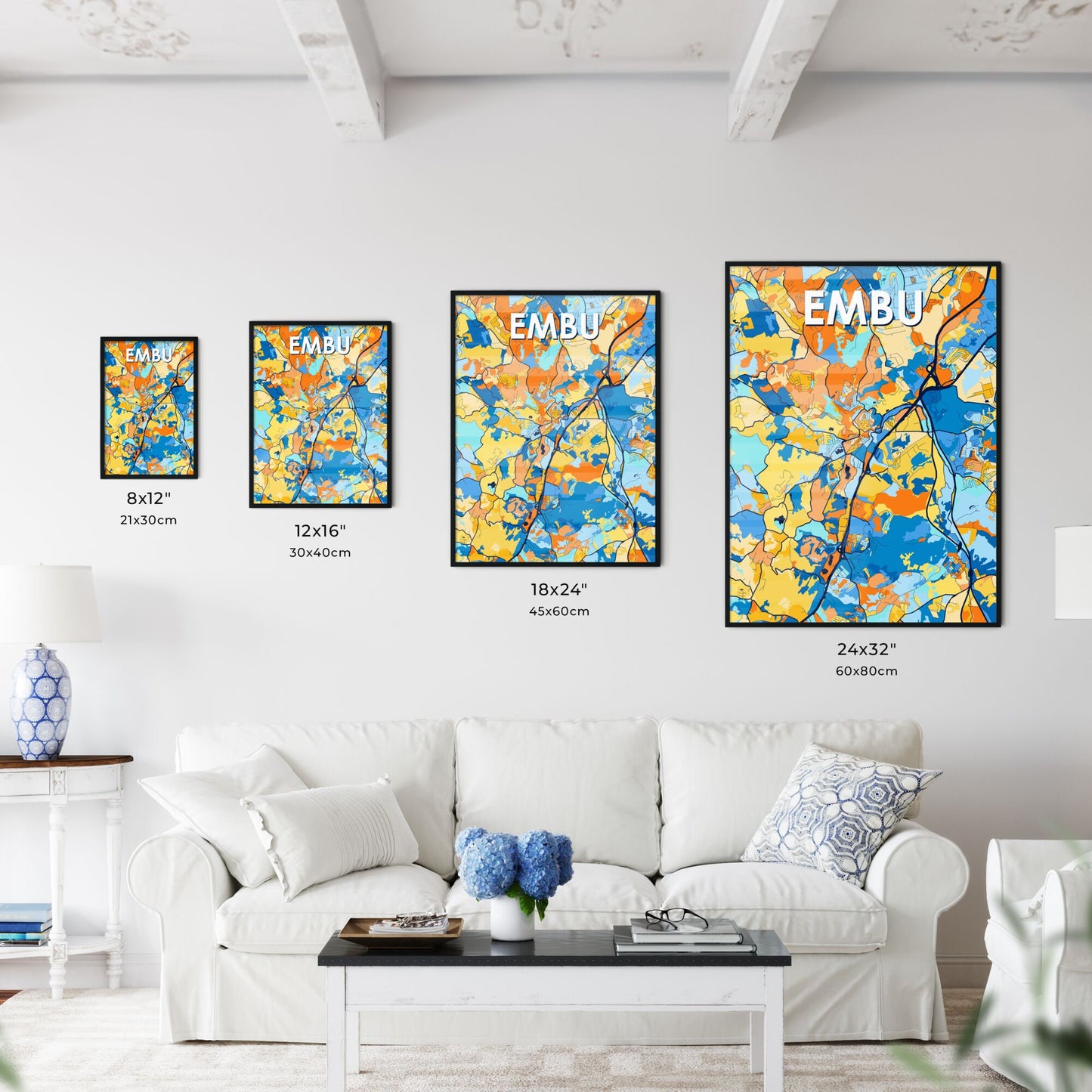 EMBU BRAZIL Vibrant Colorful Art Map Poster Blue Orange