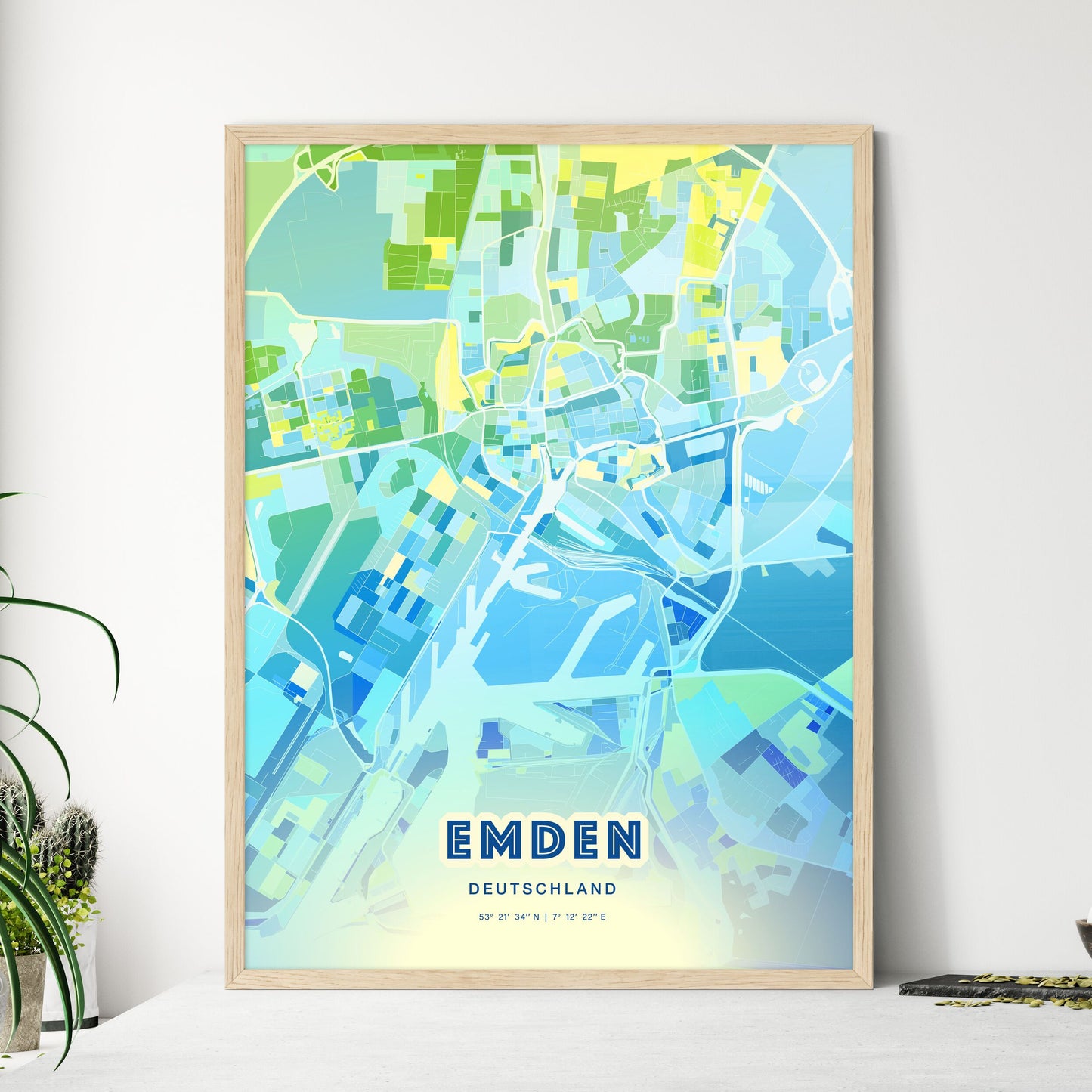 Colorful Emden Germany Fine Art Map Cool Blue