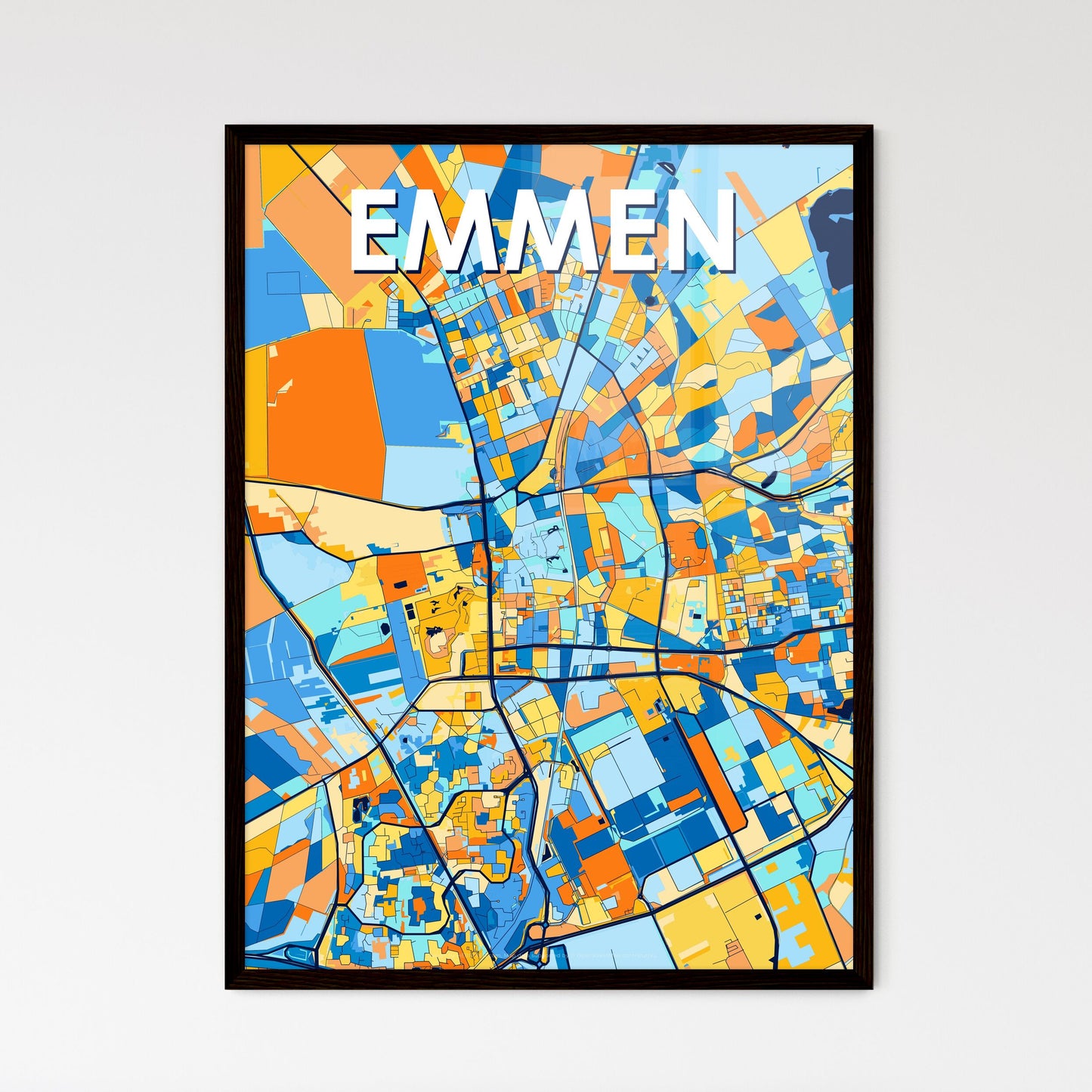 EMMEN NETHERLANDS Vibrant Colorful Art Map Poster Blue Orange