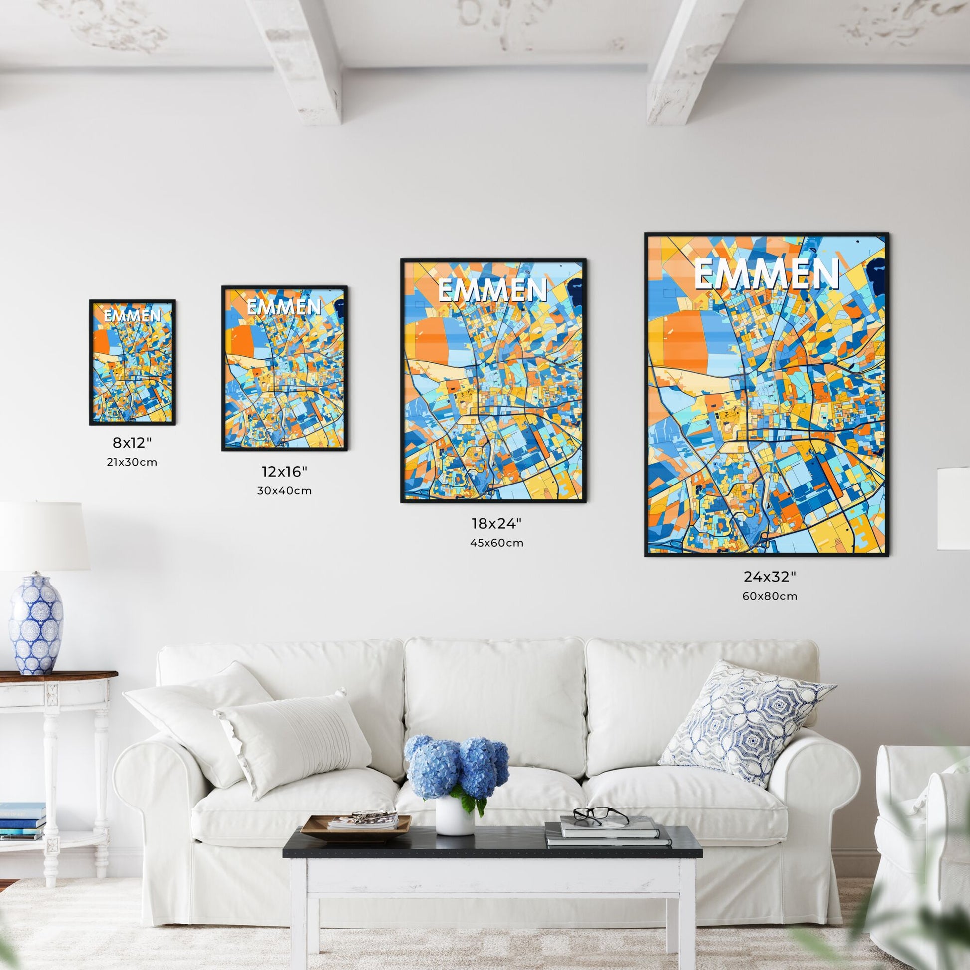 EMMEN NETHERLANDS Vibrant Colorful Art Map Poster Blue Orange