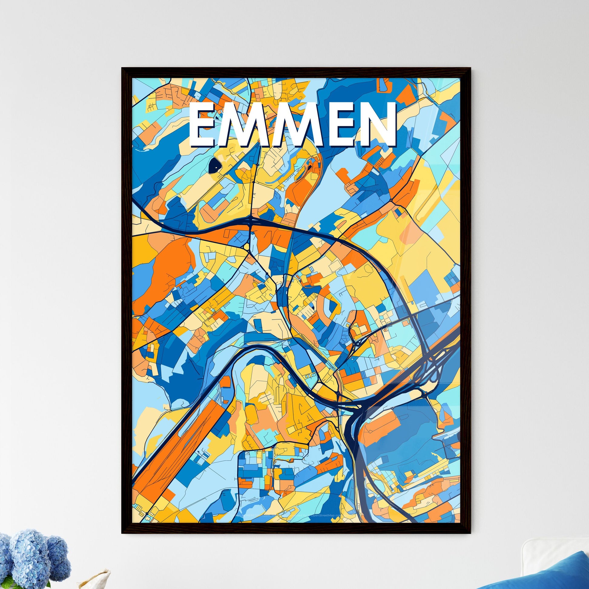 EMMEN SWITZERLAND Vibrant Colorful Art Map Poster Blue Orange