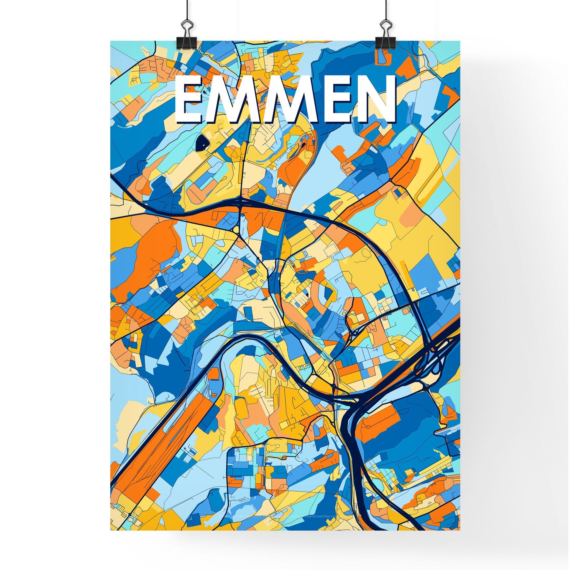 EMMEN SWITZERLAND Vibrant Colorful Art Map Poster Blue Orange