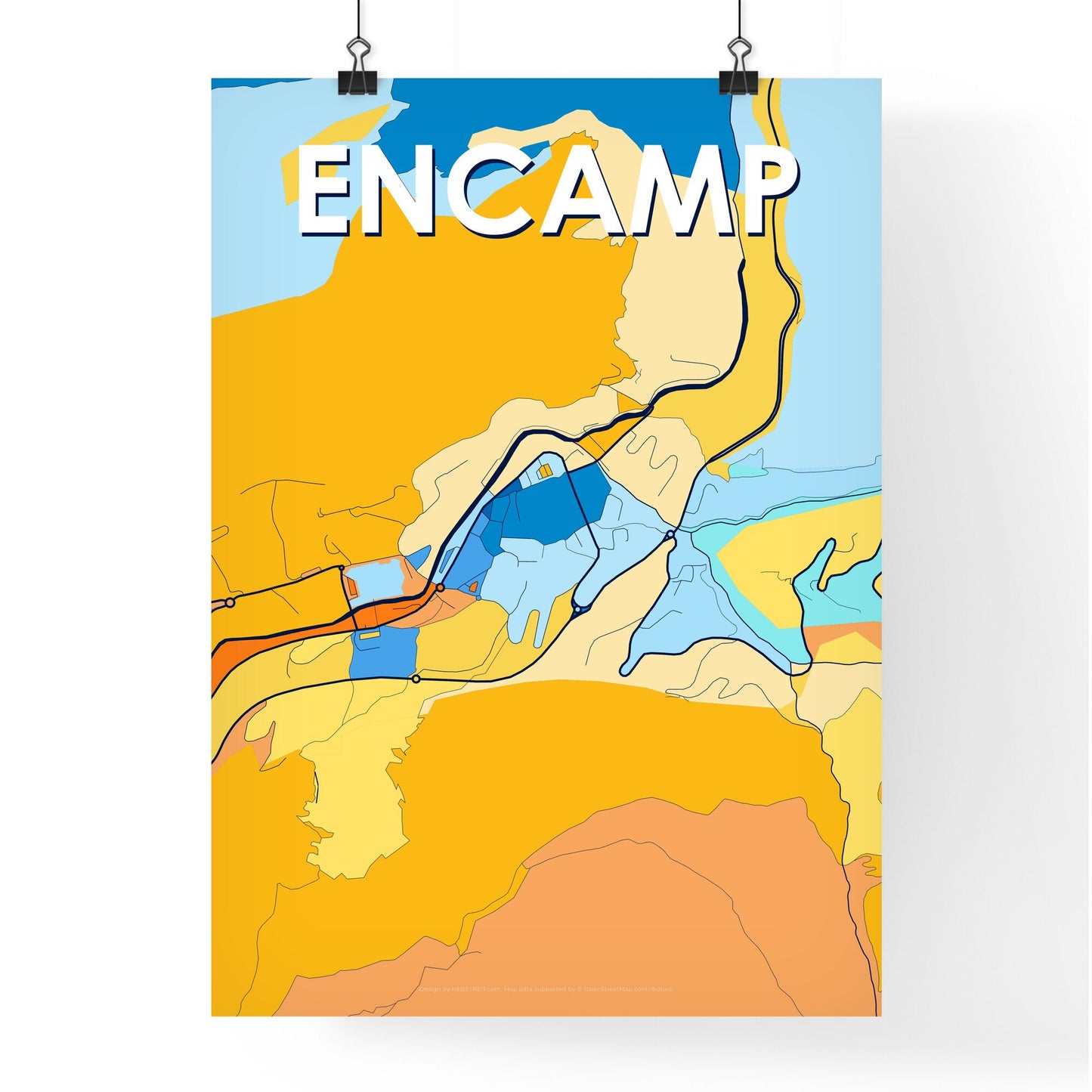 ENCAMP ANDORRA Vibrant Colorful Art Map Poster Blue Orange