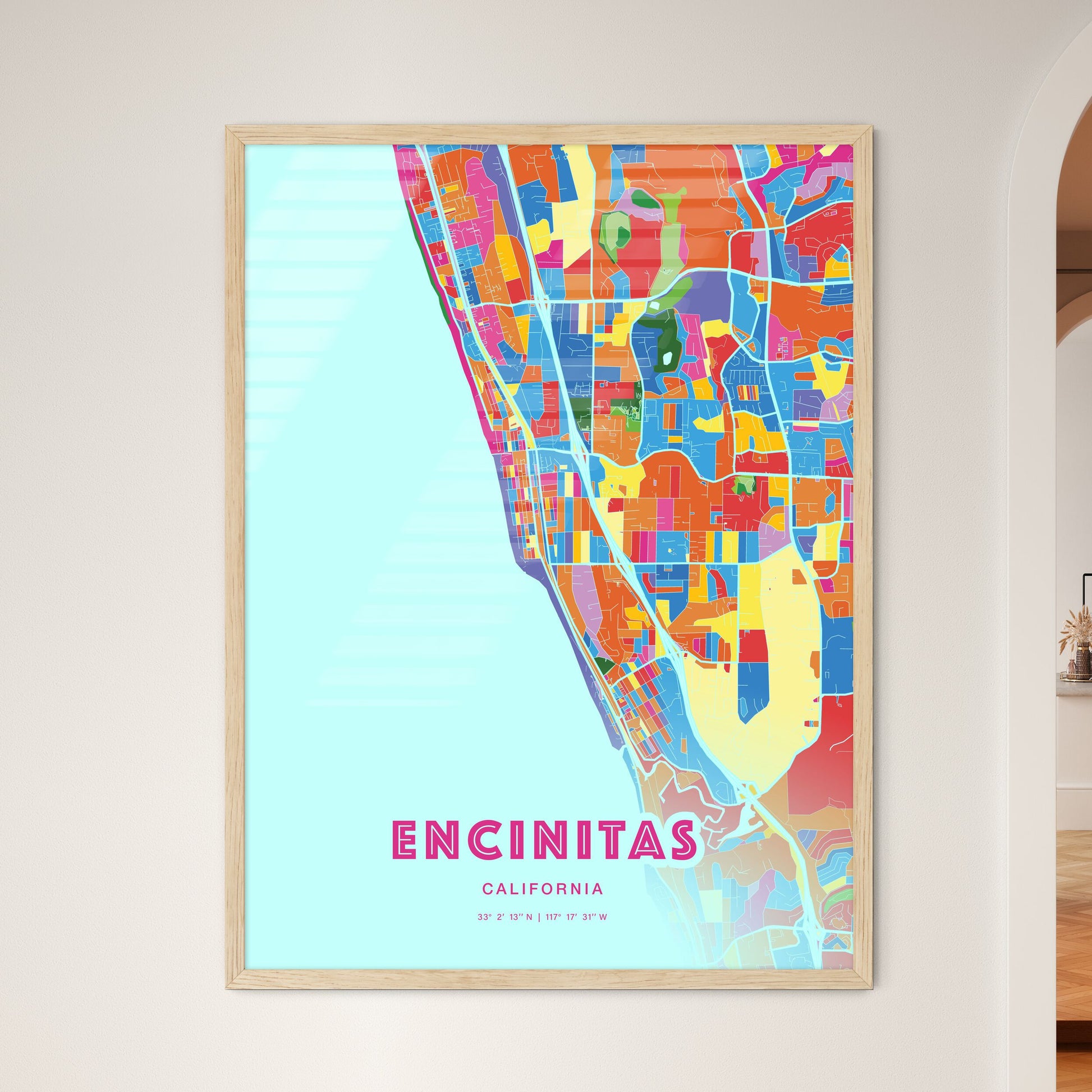 Colorful Encinitas California Fine Art Map Crazy Colors