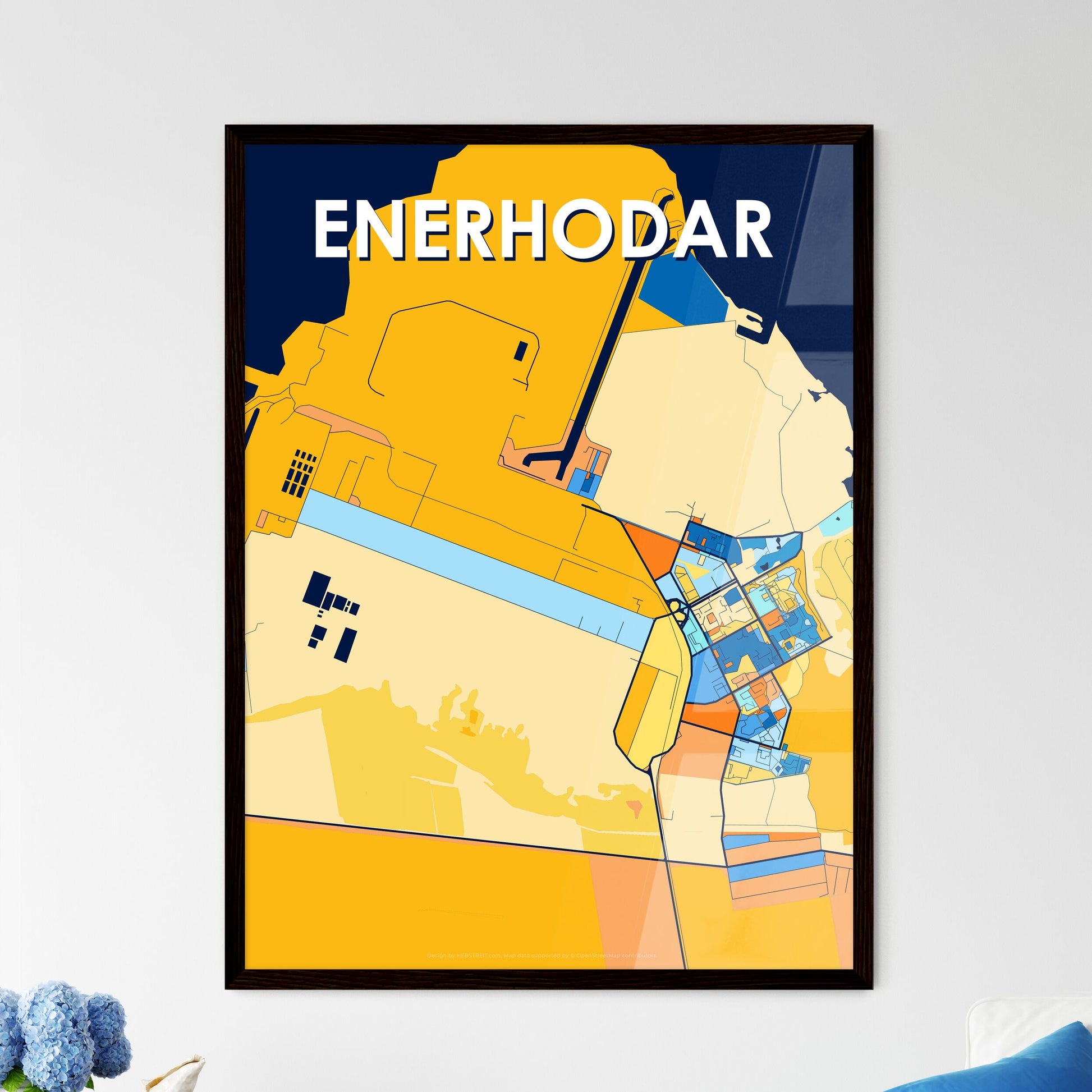 ENERHODAR UKRAINE Vibrant Colorful Art Map Poster Blue Orange