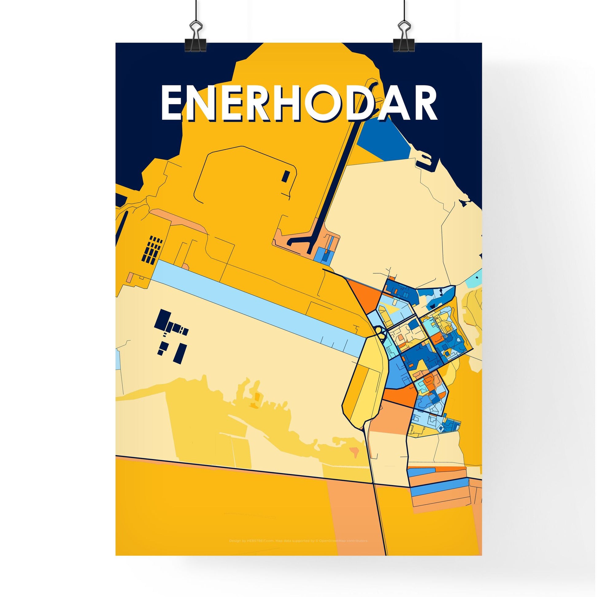 ENERHODAR UKRAINE Vibrant Colorful Art Map Poster Blue Orange