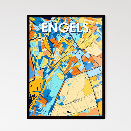 ENGELS RUSSIA Vibrant Colorful Art Map Poster Blue Orange