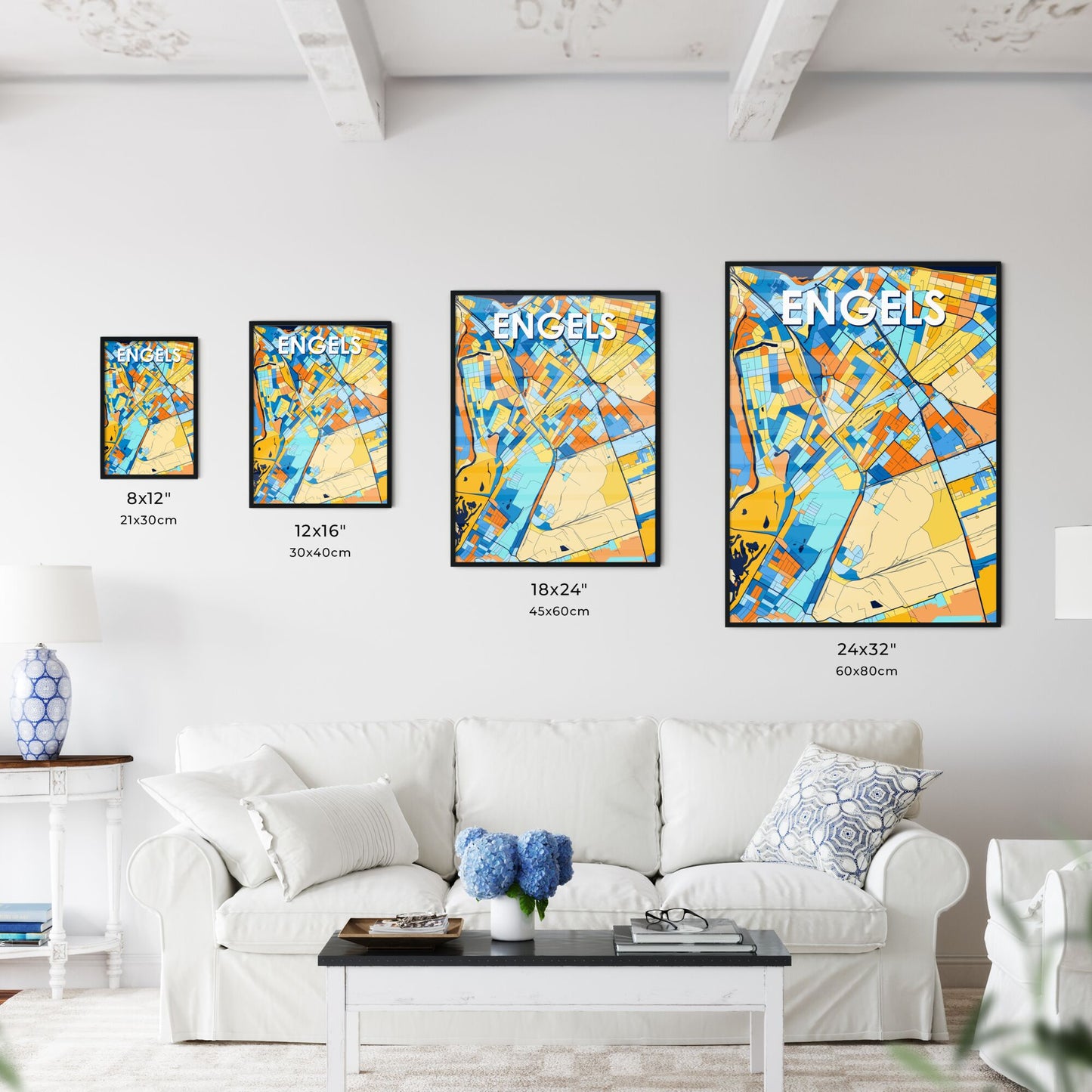 ENGELS RUSSIA Vibrant Colorful Art Map Poster Blue Orange