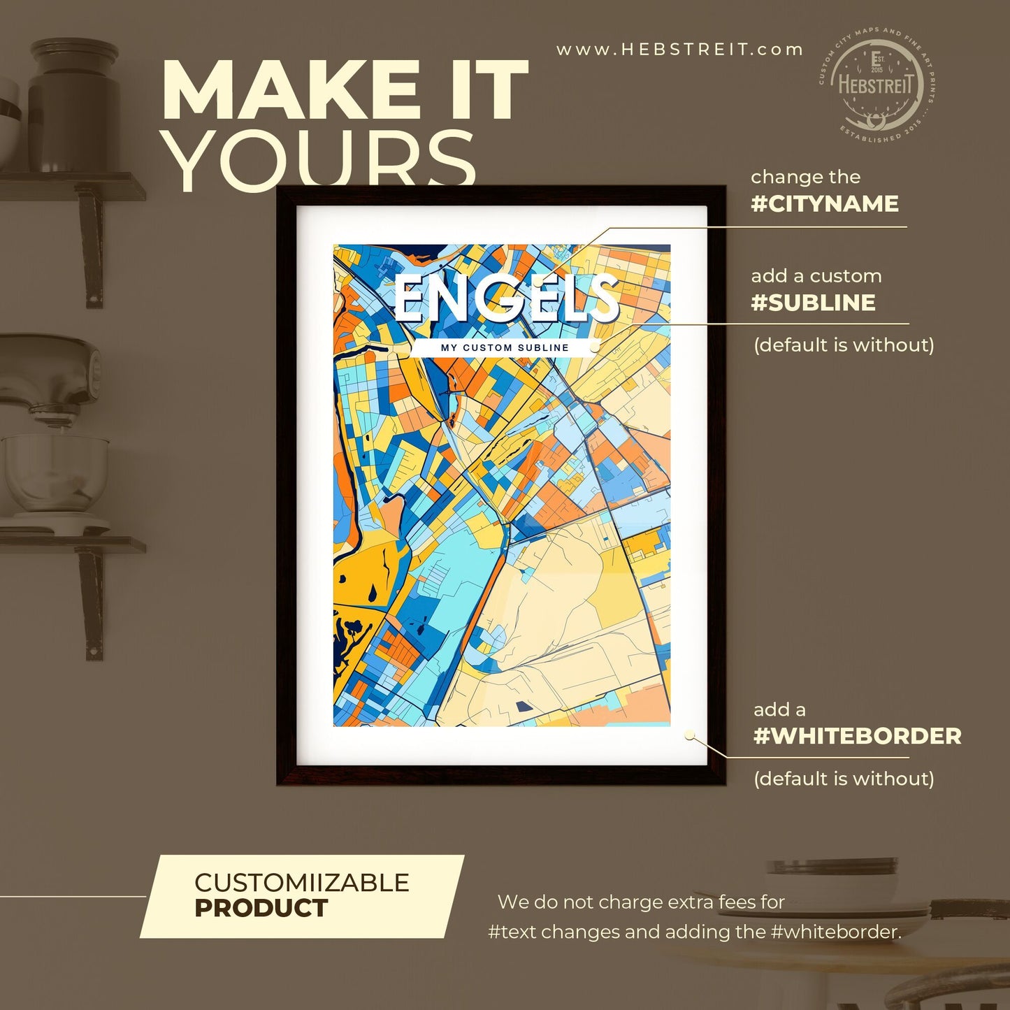 ENGELS RUSSIA Vibrant Colorful Art Map Poster Blue Orange